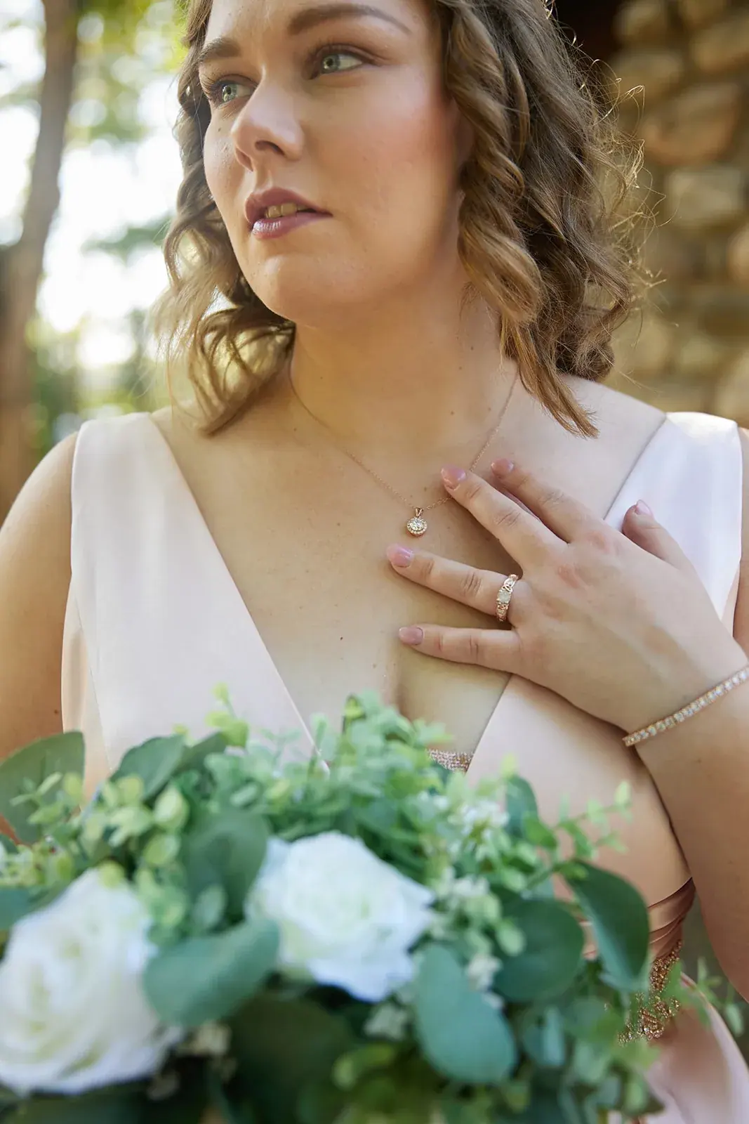 Bride bouquet portrait — Rachel & Alberto's wedding at Higher Ground at Lake Louise, Boyne Falls