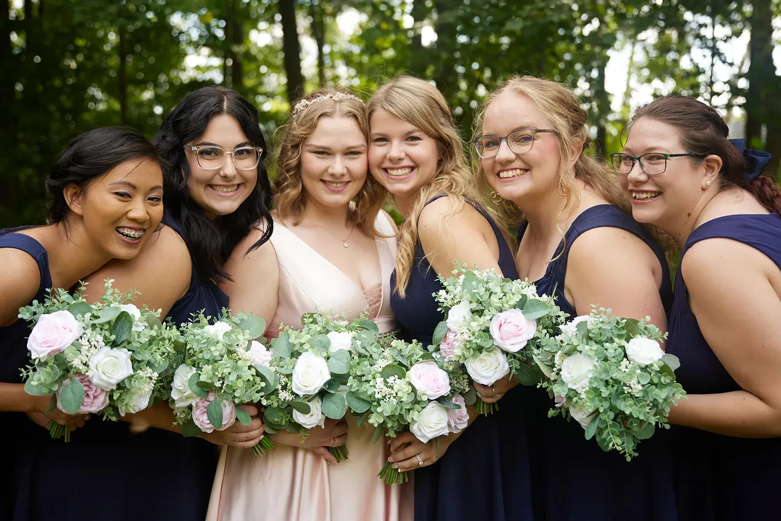 Bride bridesmaids bouquets — Rachel & Alberto's wedding at Higher Ground at Lake Louise, Boyne Falls