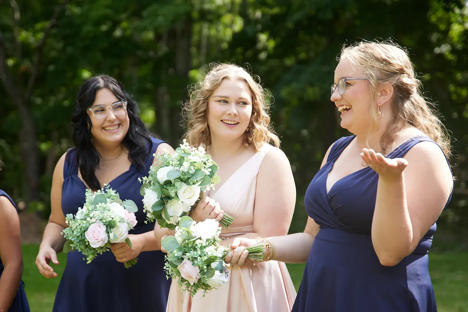 Bride bridesmaids laughing — Rachel & Alberto's wedding at Higher Ground at Lake Louise, Boyne Falls