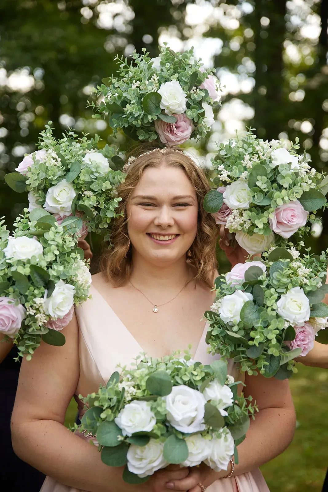 Bride flower crown portrait — Rachel & Alberto's wedding at Higher Ground at Lake Louise, Boyne Falls
