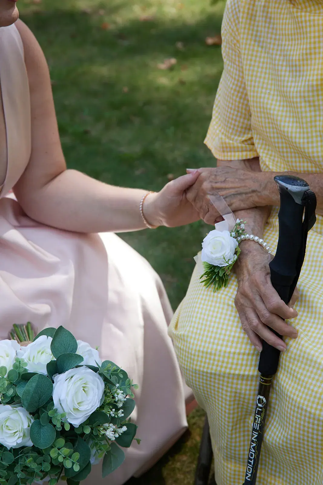 Bride grandmother holding hands — Rachel & Alberto's wedding at Higher Ground at Lake Louise, Boyne Falls