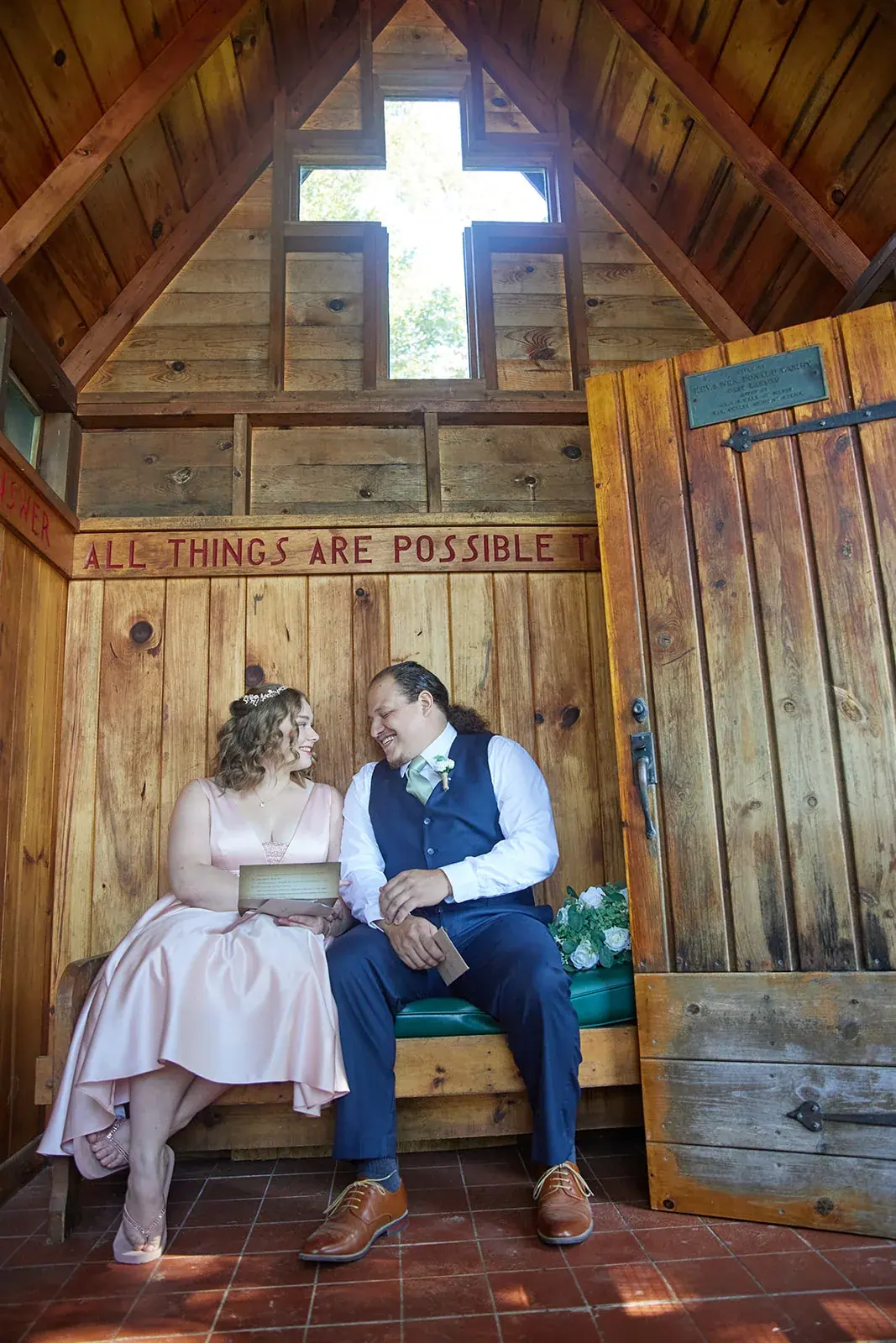 Bride and groom rustic chapel — Rachel & Alberto's wedding at Higher Ground at Lake Louise, Boyne Falls