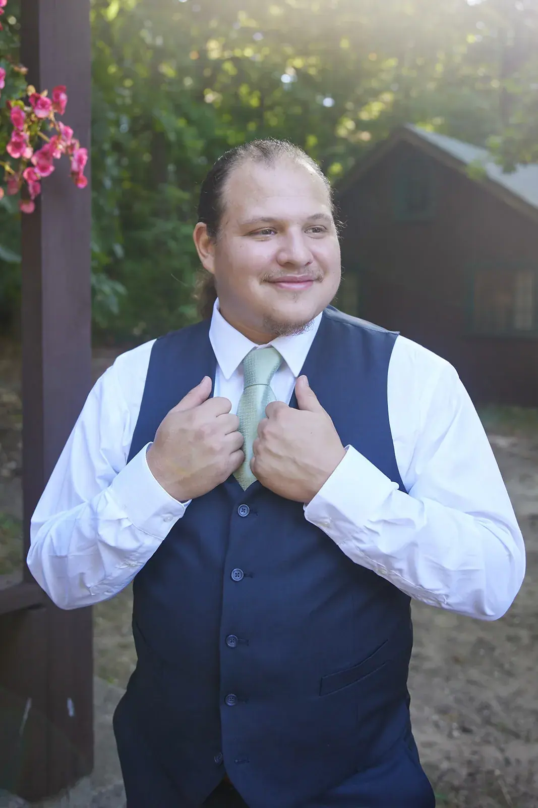 Groom getting ready portrait — Rachel & Alberto's wedding at Higher Ground at Lake Louise, Boyne Falls