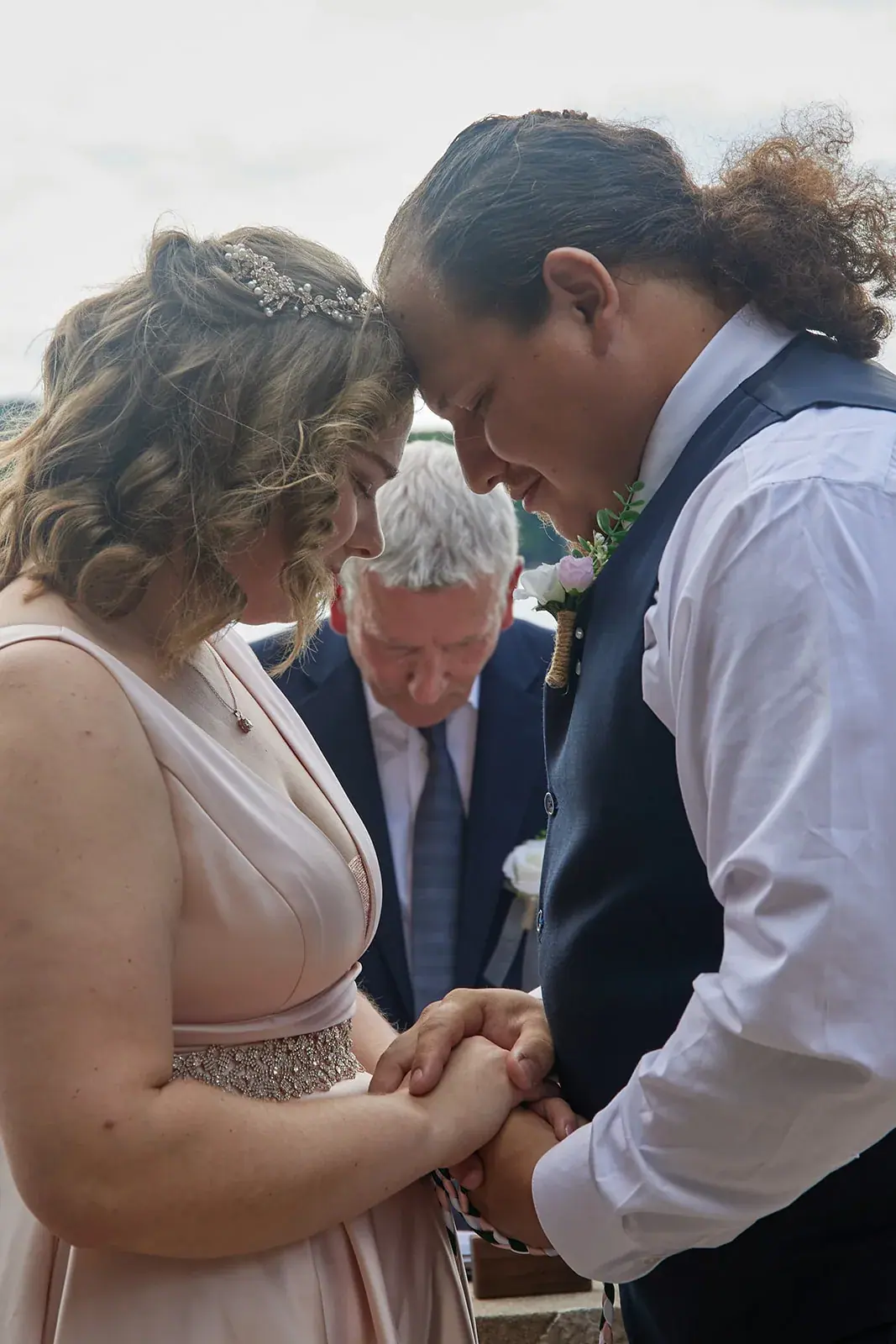Vows foreheads together — Rachel & Alberto's wedding at Higher Ground at Lake Louise, Boyne Falls